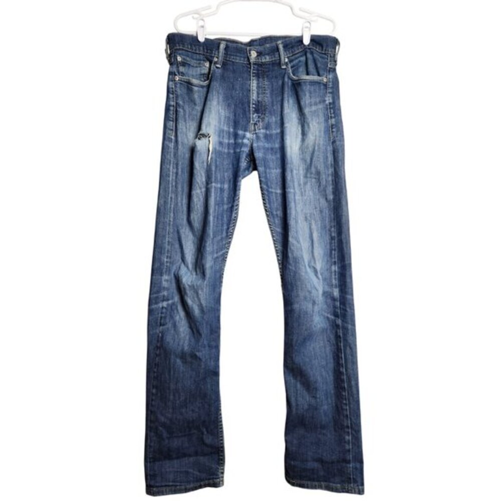Levis 513 Jeans 34x34 Slim Straight Fit Medium Wash Distressed Blue Denim
